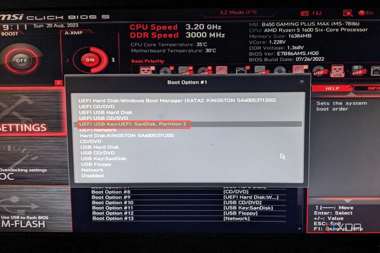 An image of the boot settings of the BIOS of MSI B450 Gaming Plus motherboard