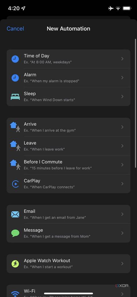 new automation screen in shortcuts app