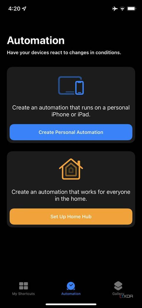 automation tab in shortcuts app