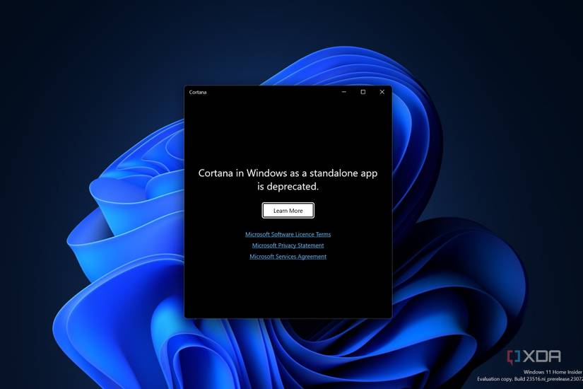 Screenshot showing Cortana welcome screen in Windows 11