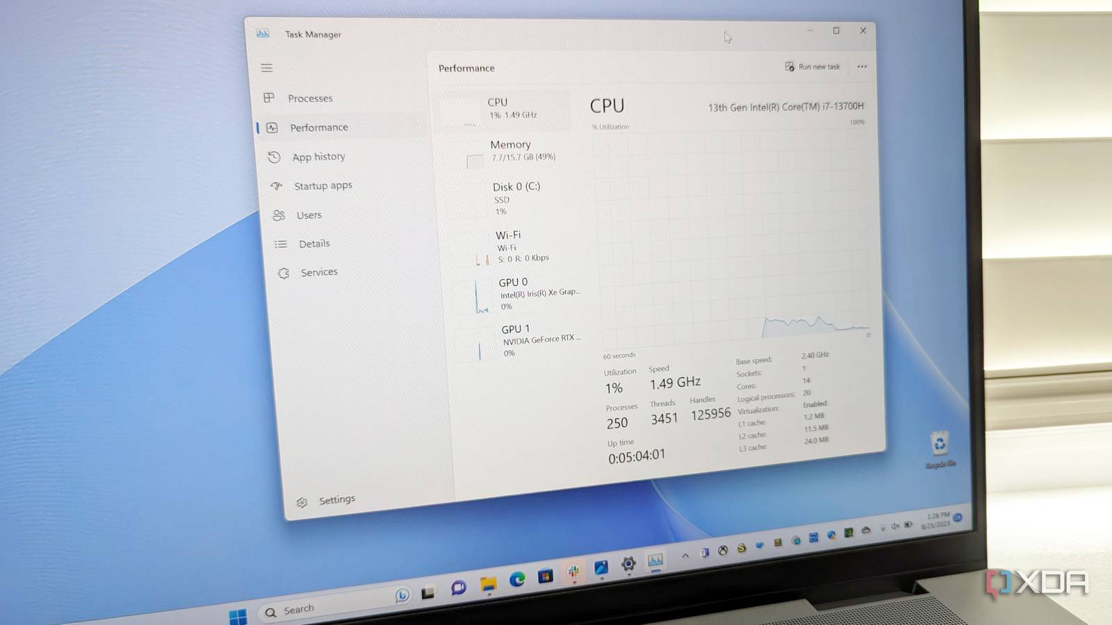 Task Manager listing the CPU in the Dell Inspiron 16 Plus 2023