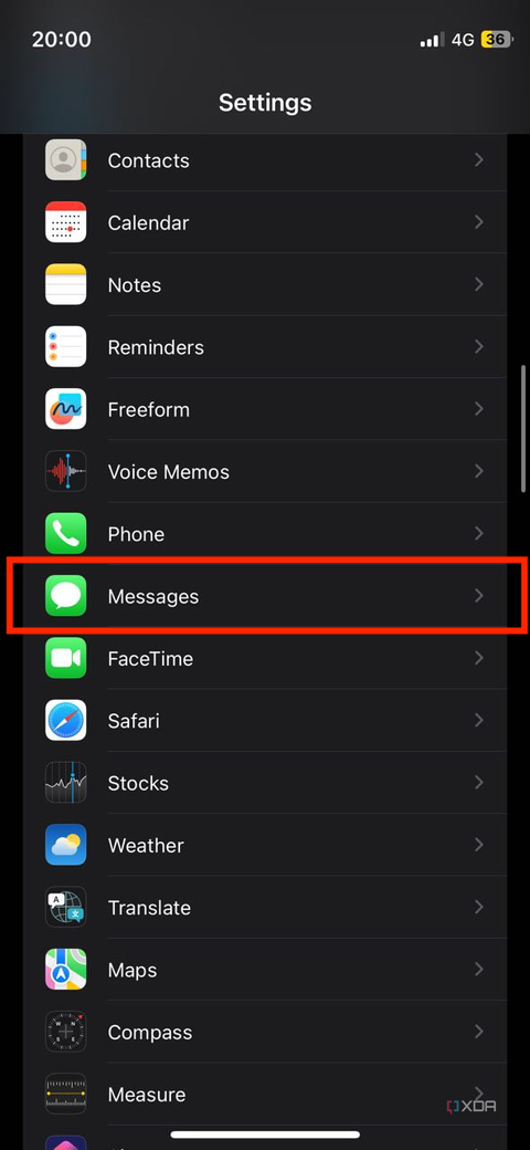 A screenshot showing the highlighted Messages option in iPhone Settings.