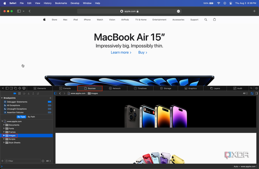 images folder in left sidebar of sources section after hitting the inspect element button