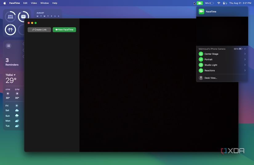 Center Stage, Portrait mode, Studio Light, and Desk View toggles