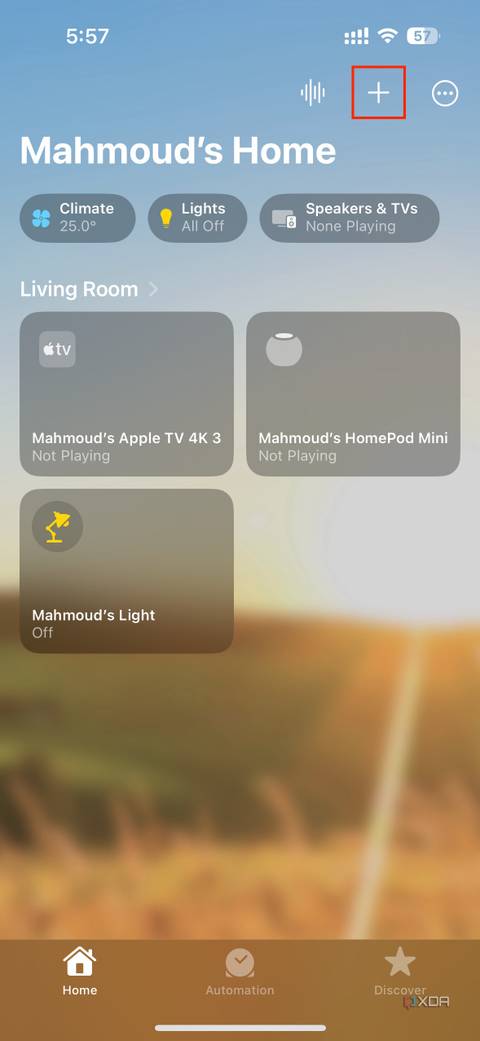 plus button on main Home tab