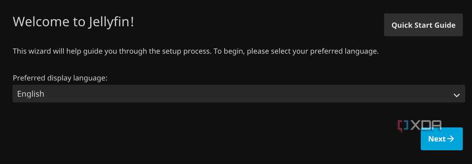 Choosing the language in Jellyfin's setup