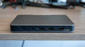 Rear view of the Khadas Mind showing two USB-C ports, one HDMI port, and two USB Type-A ports