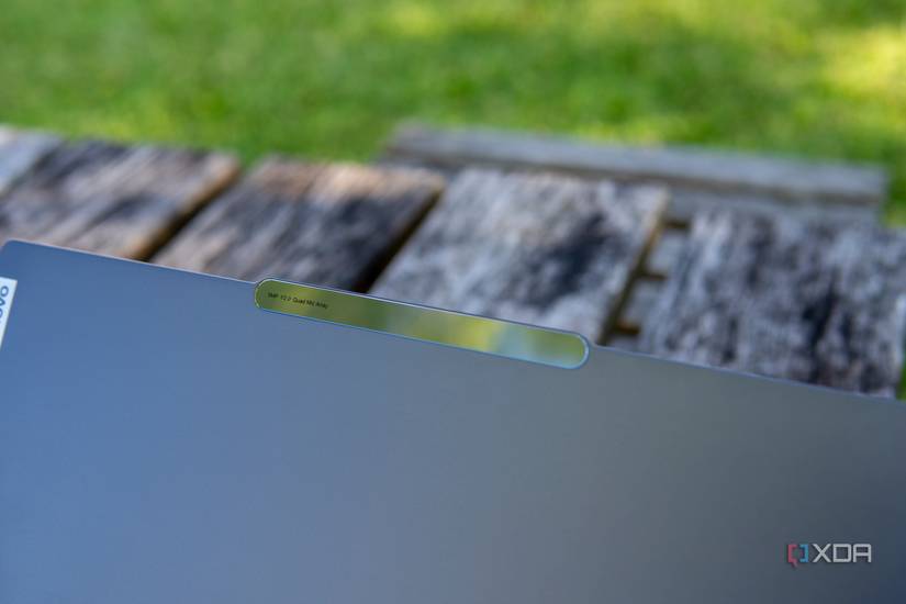 Close-up view of the back of the webcam on the Lenovo Slim Pro 9i, indicating that it uses a 5MP sensor