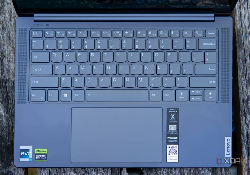 Top-down view of the keyboard and touchpad on the Lenovo Slim Pro 9i 14-inch model