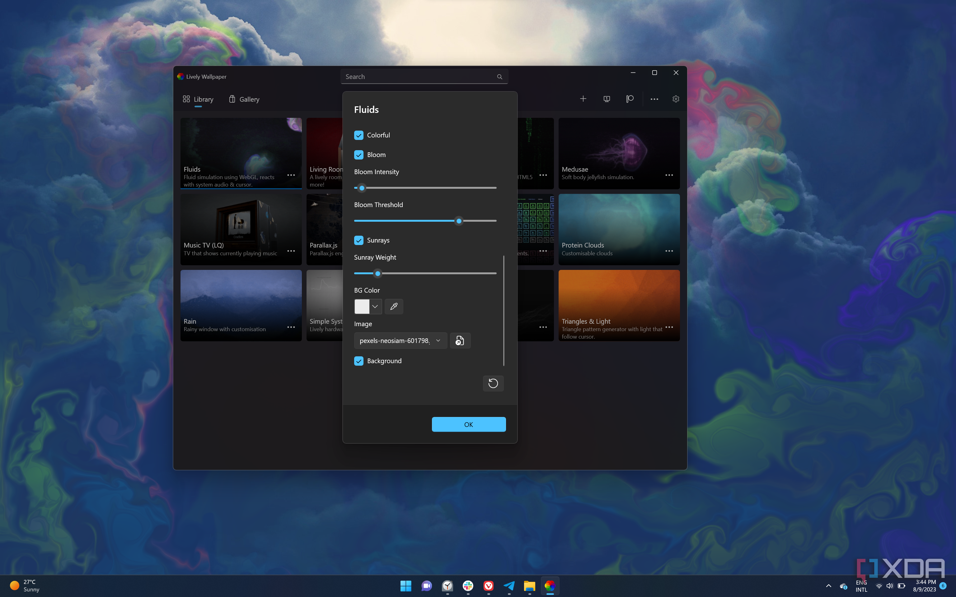 Screenshot of customization options for a sleected wallpaper in the Lively Wallpaper app