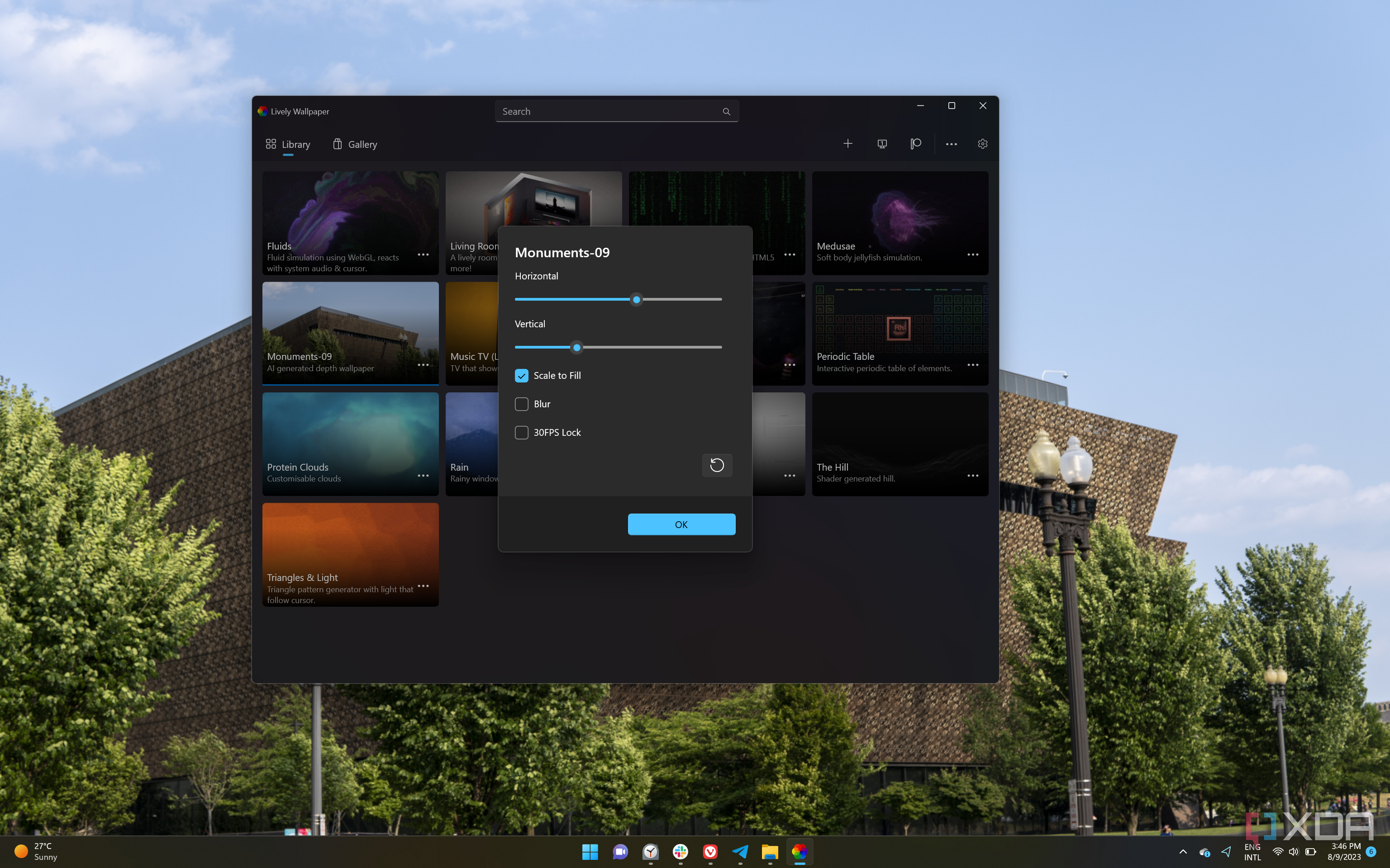 Screenshot of customization settings for a AI-generated 3D wallpaper based on a 2D image in the Lively Wallpaper app