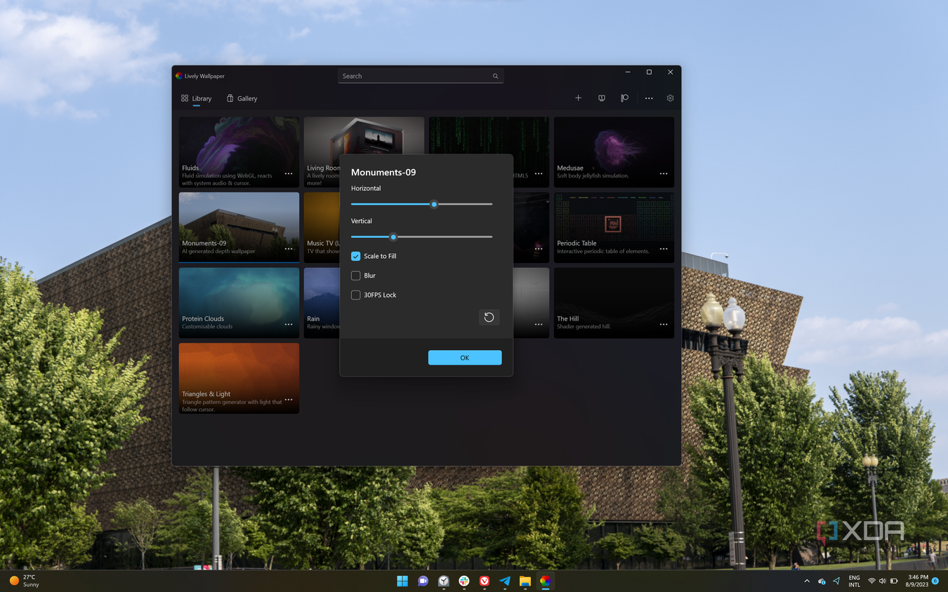 Screenshot of customization settings for a AI-generated 3D wallpaper based on a 2D image in the Lively Wallpaper app