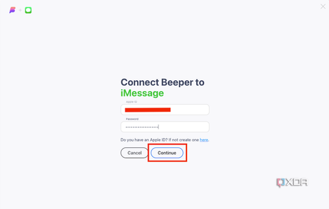 A screenshot showing the login page to connect iMessage and Beeper.