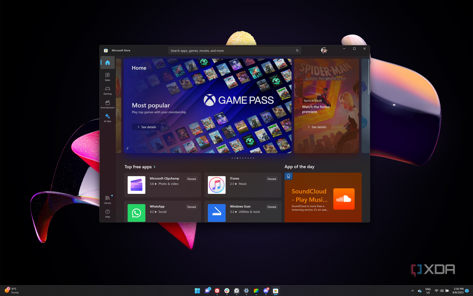 Screenshot of the Microsoft Store homepage on Windows 11