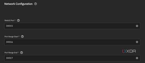 The MineOS configuration page with the fields filled in