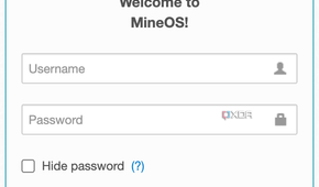 MineOS login page on the Web UI where it asks for a username and password