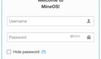 MineOS login page on the Web UI where it asks for a username and password