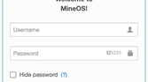 MineOS login page on the Web UI where it asks for a username and password