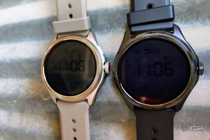 Mobvoi TicWatch Pro 5 in Obsidian and Sandstone beside each other