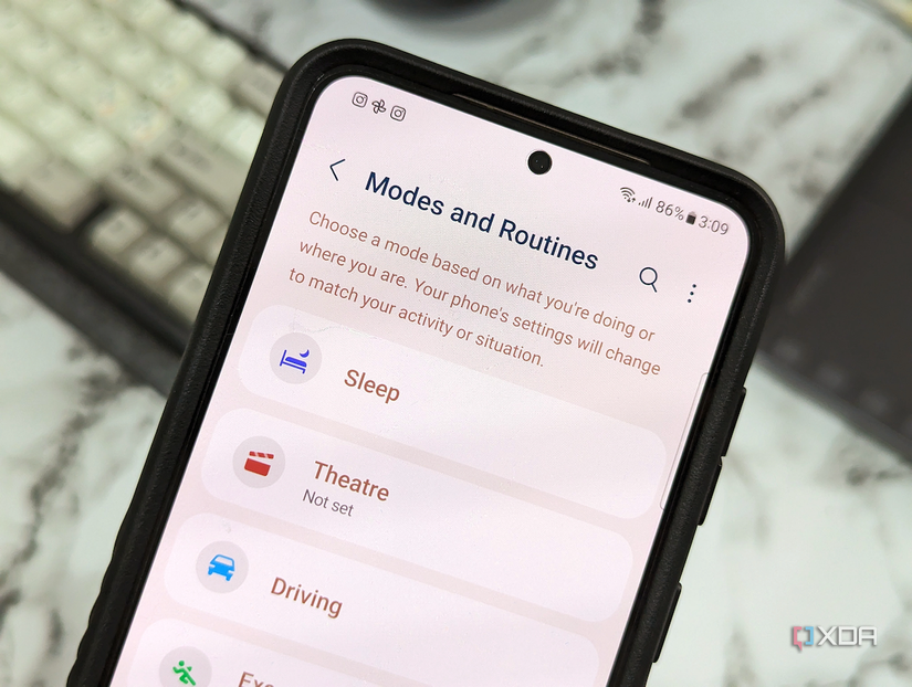 An image showing a Galaxy S23 displaying the Modes and Routines page.