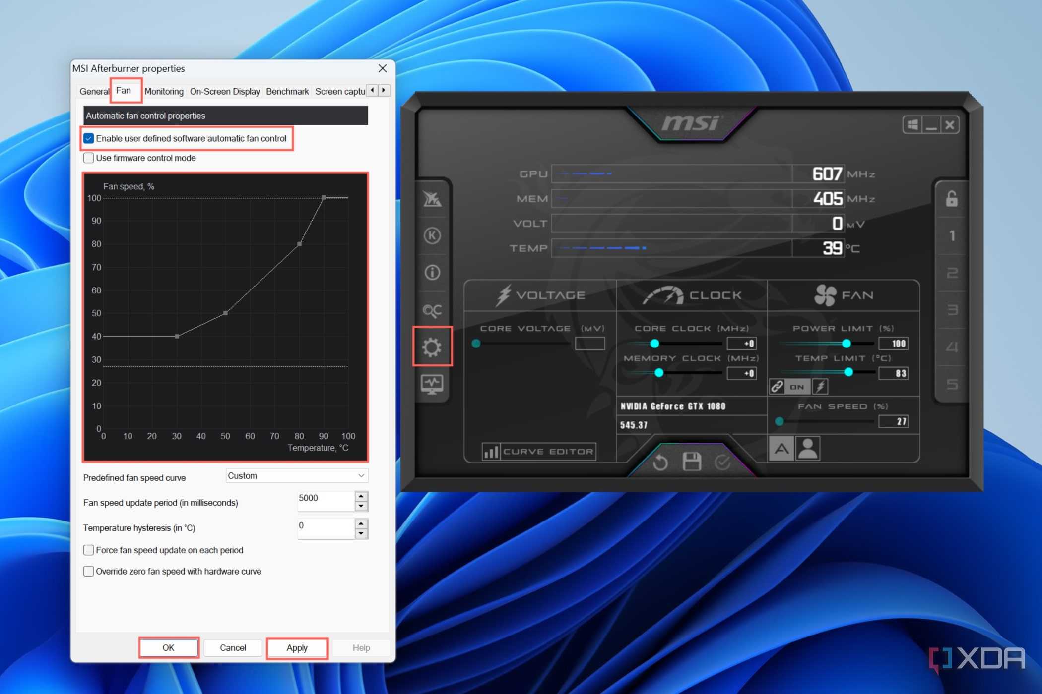 Click on the Settings icon and head to the Fan tab to see all the options related to setting up the GPU fan profile