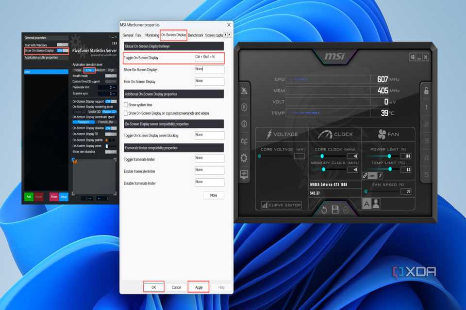 Click on the On-Screen Display tab and enter the key combination to toggle the OSD