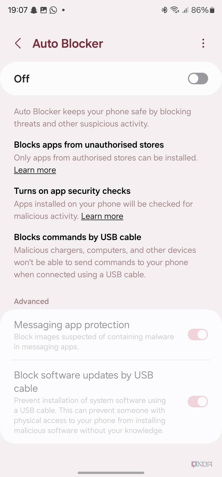 Auto Blocker app in One UI 6