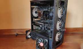 An MSI Forge 110R case with two extra fans next to it