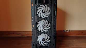Three War Hammer Kratos fans inside an MSI Forge 110R case.
