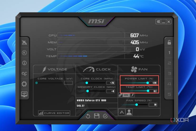 Max out the Power Limit and Temp Limit by dragging their sliders to the right