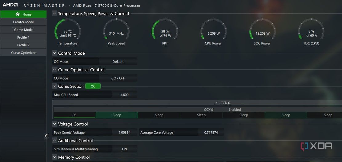 Home screen of Ryzen Master on launch