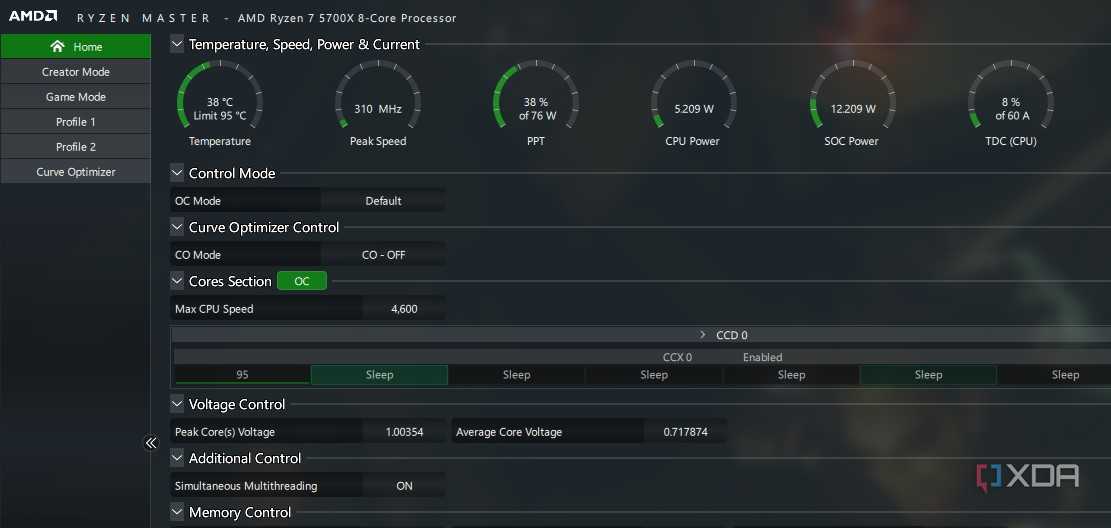 Home screen of Ryzen Master on launch