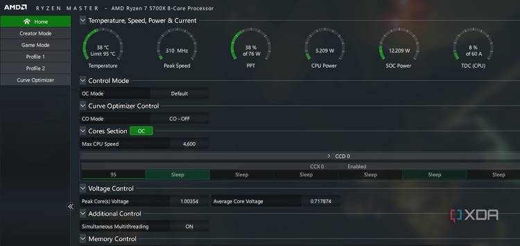 Home screen of Ryzen Master on launch