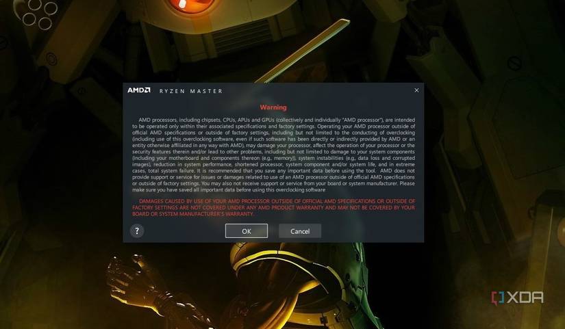 Ryzen Master launch warning screen 