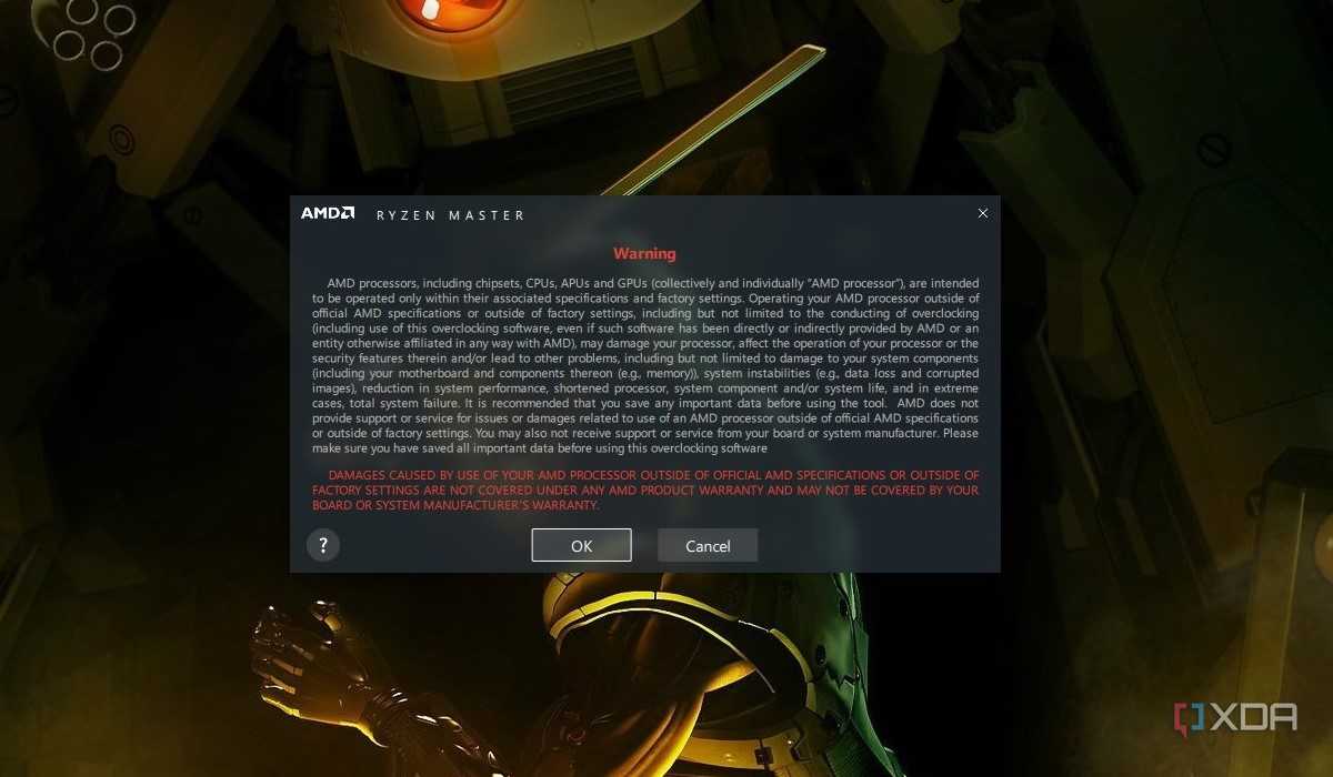 Ryzen Master launch warning screen