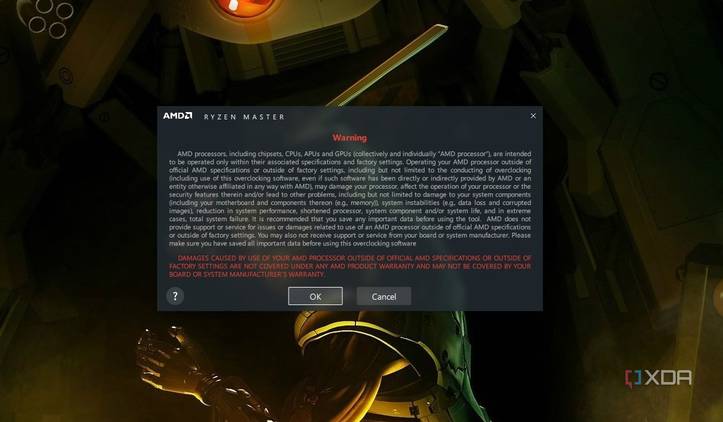 Ryzen Master launch warning screen
