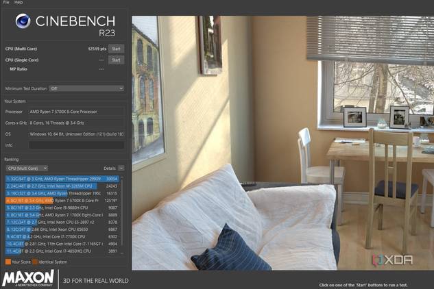 Cinebench R23 benchmark screen for Ryzen 7 5700X