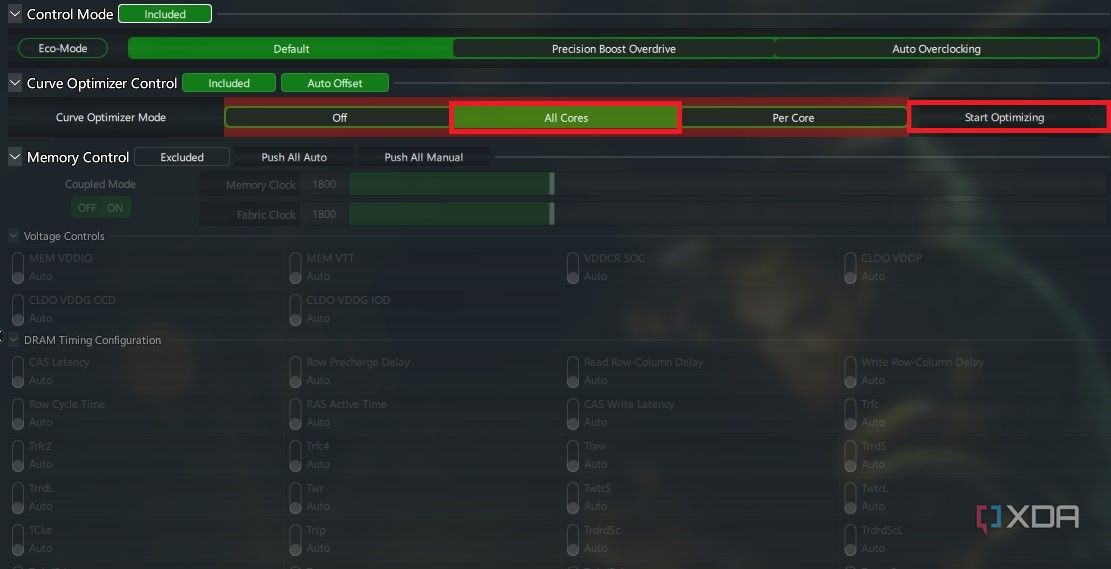 Optimizing all cores in curve optimizer in Ryzen Master
