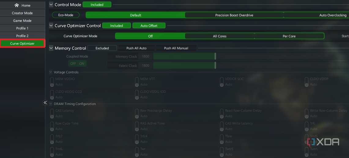 Curve optimizer screen in Ryzen Master