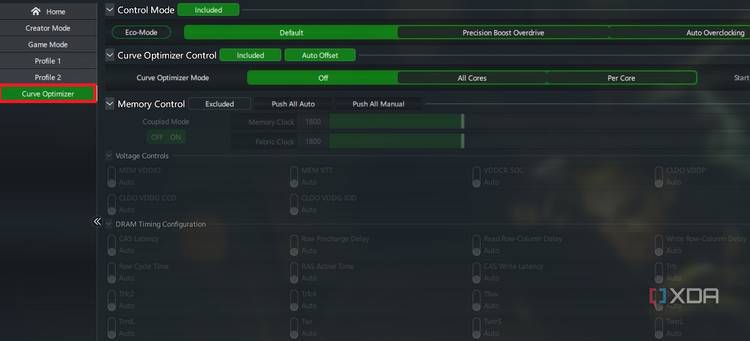 Curve optimizer screen in Ryzen Master