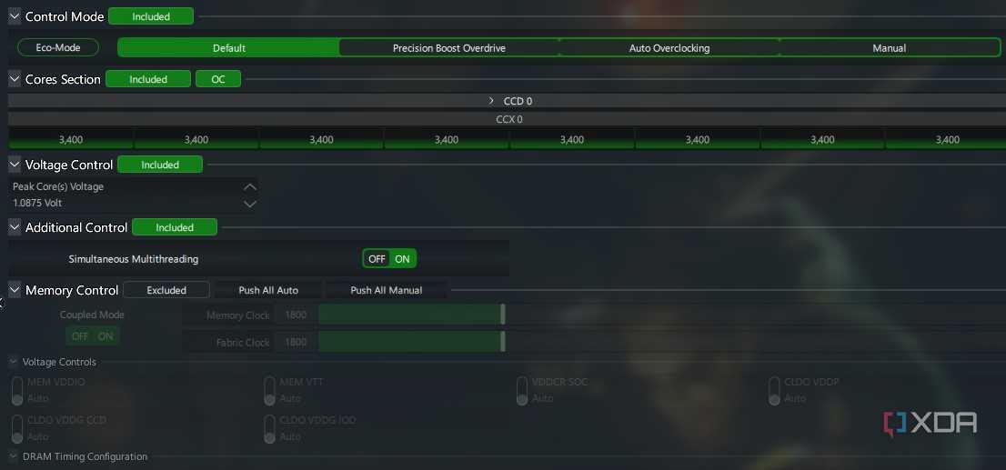 Various overclocking modes of Ryzen Master