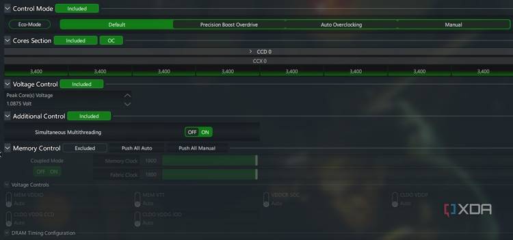 Various overclocking modes of Ryzen Master