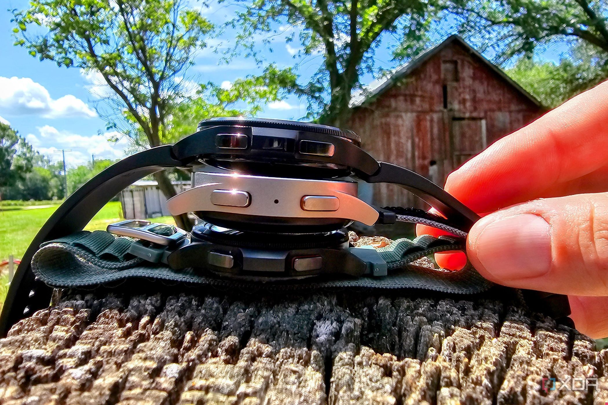 Samsung Galaxy Watch 4 Classic, Watch 5 Pro, Watch 6 Classic stacked on top of each other