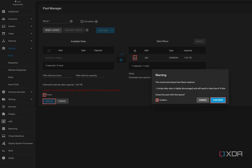 A screenshot depicting the Pool Manager settings in the TrueNAS CORE interface