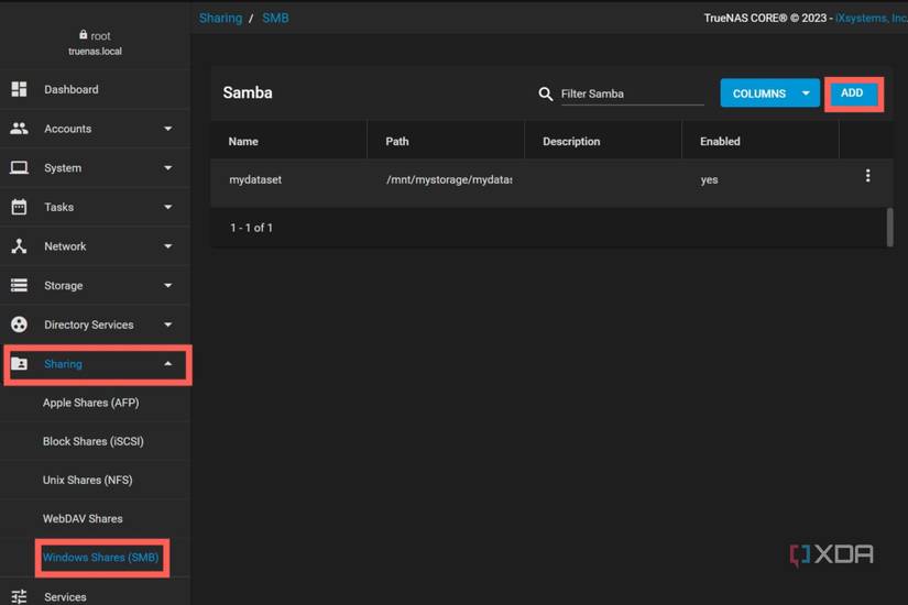 Click on the Windows Shares (SMB) option and select the Add button