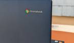 A photo of the dual tone blue lid of Slim 3 Chromebook
