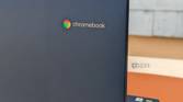 A photo of the dual tone blue lid of Slim 3 Chromebook