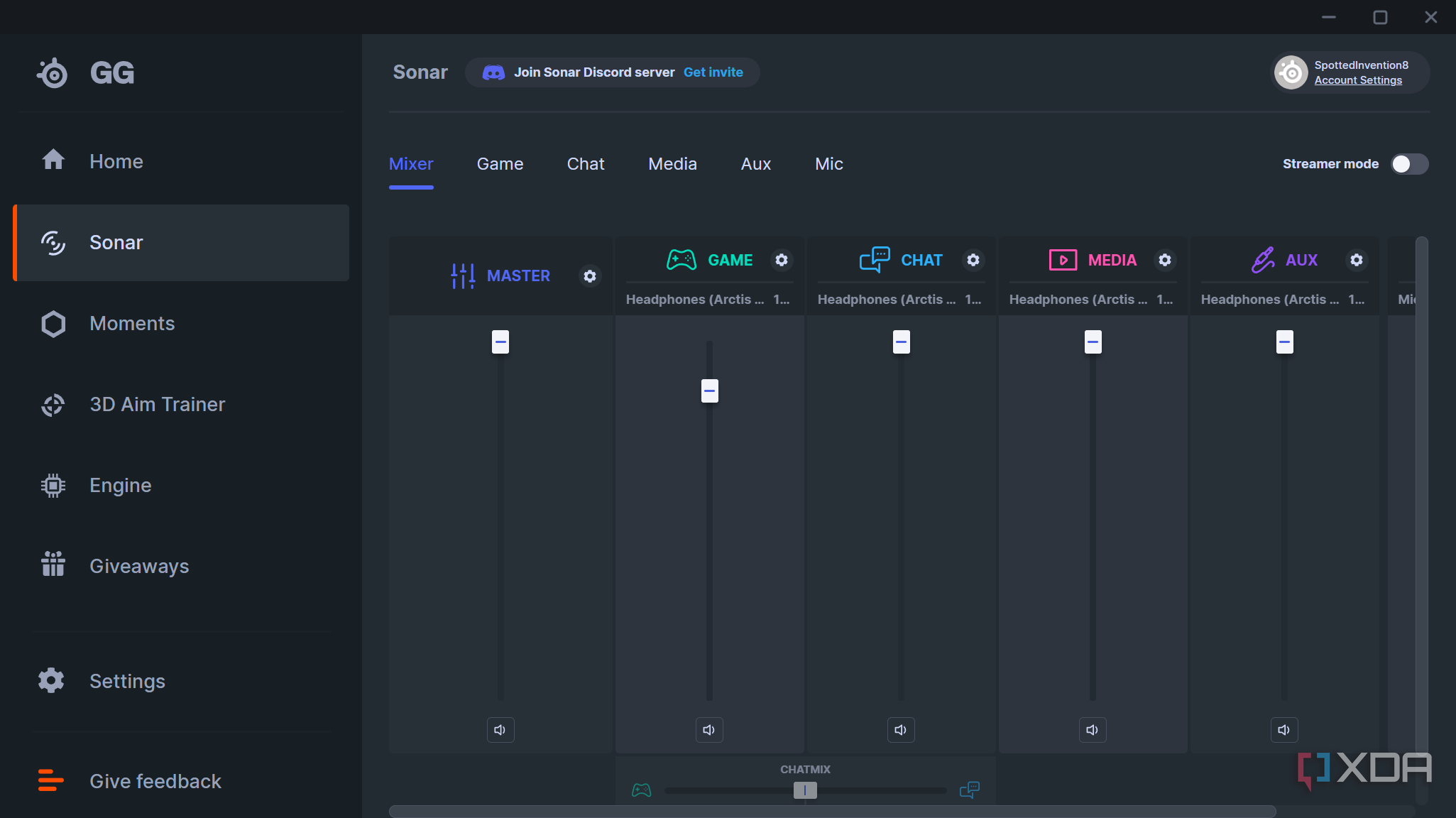 A screenshot of the SteelSeries client