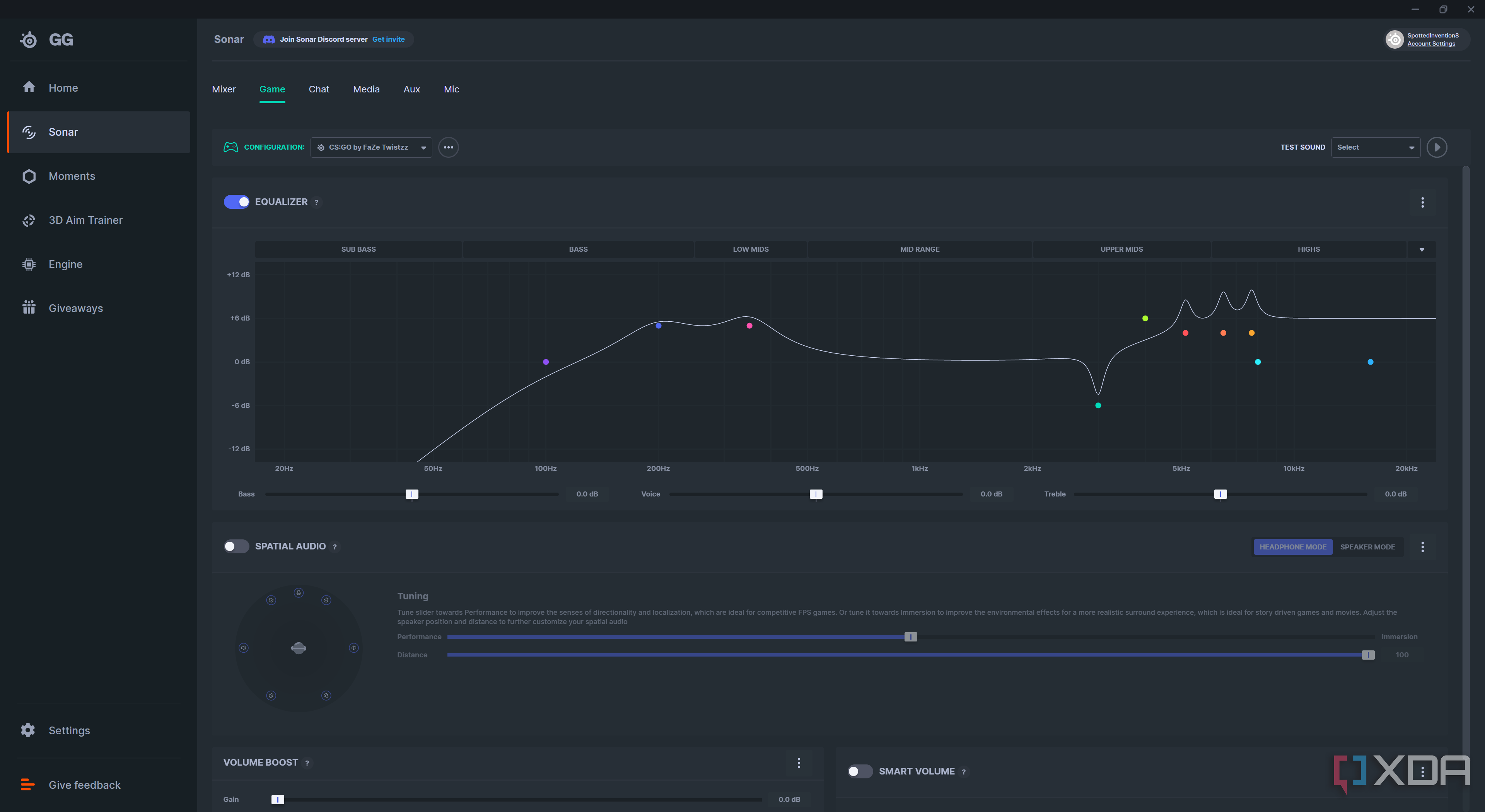 A screenshot of the SteelSeries client