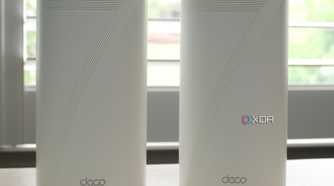 TP-Link Deco BE85 mesh system two nodes from the front